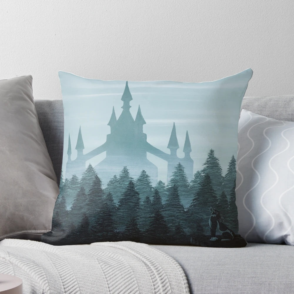 Misty Castle Acrylic Pillow by Mallory Georg