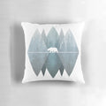 Misty forest mountain bear throw pillow with geometric triangle design in nature landscape