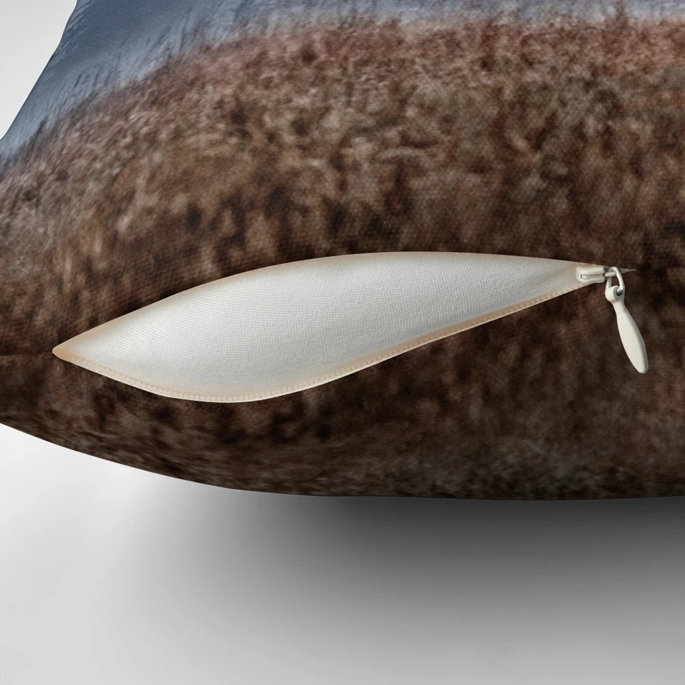 Autumn wilderness forest pillow with misty morning landscape and fog
