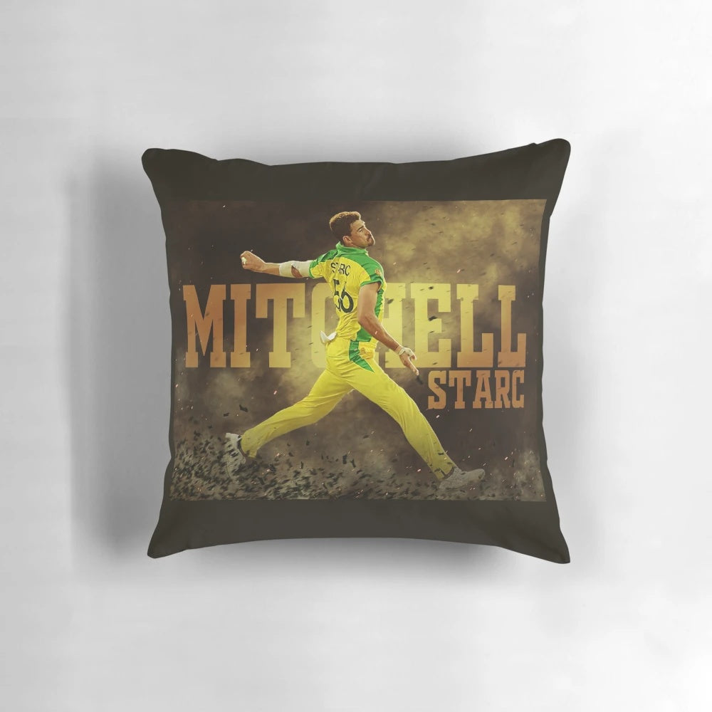 Illustration of Mitchell Starc, renowned Australian cricket player and bowler, in action during a T20 match.