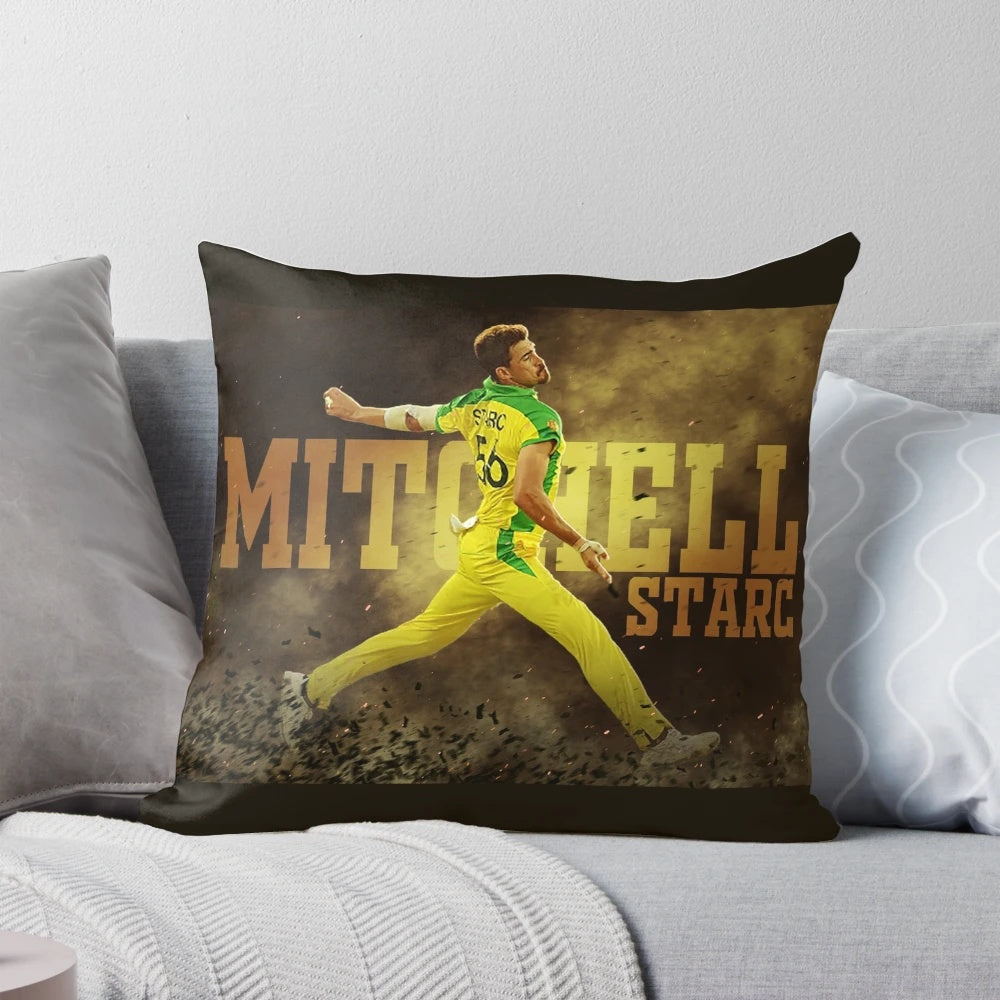Illustration of Mitchell Starc, renowned Australian cricket player and bowler, in action during a T20 match.