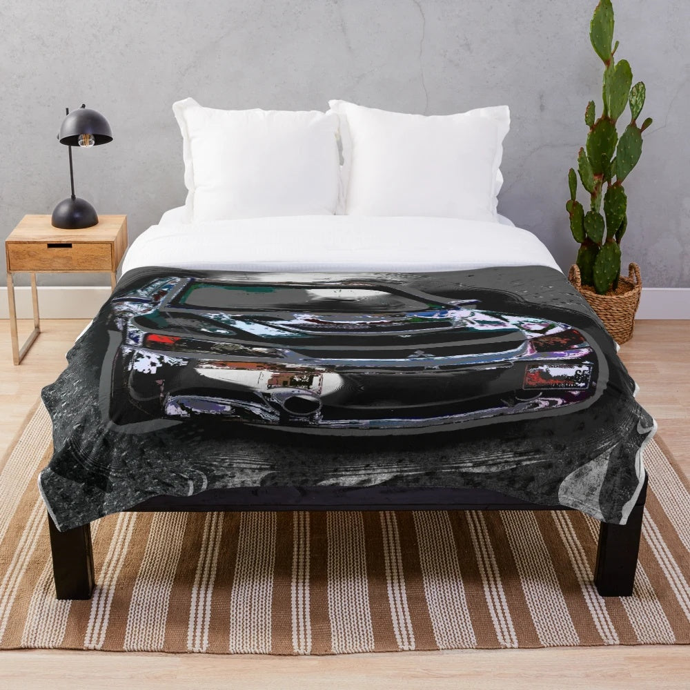 Mitsubishi Lancer Evolution inspired plush blanket for car enthusiasts