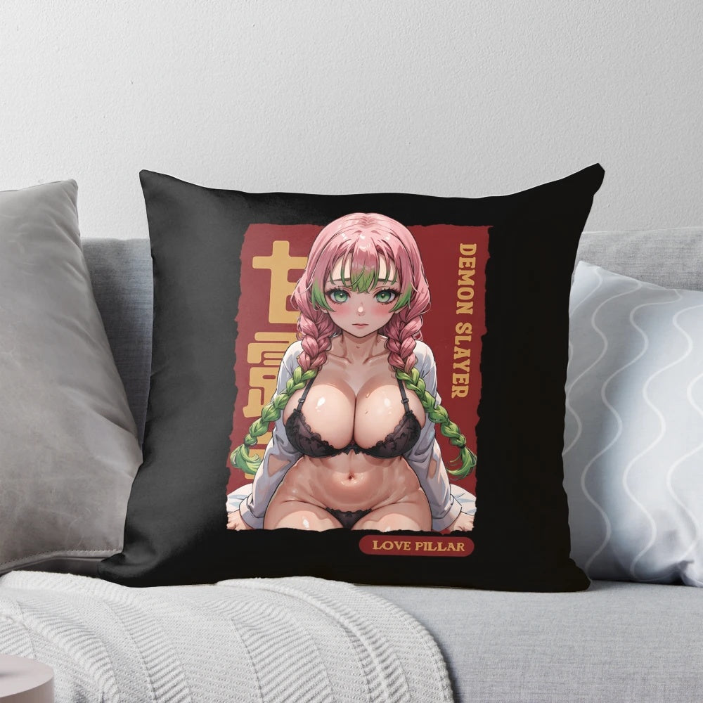 Mitsuri Love Pillar Pillow - Soft, plush anime pillow featuring Mitsuri Kanroji, the Love Hashira from the popular anime series Demon Slayer.