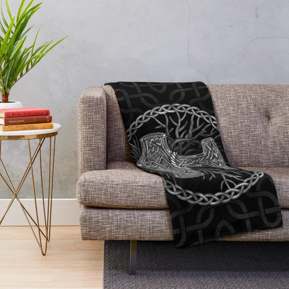 Mjolnir - The Thor's Hammer and Tree of Life Plush Blanket