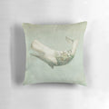 White whale throwing water on a vintage ship, Moby Dick inspired nautical pillow
