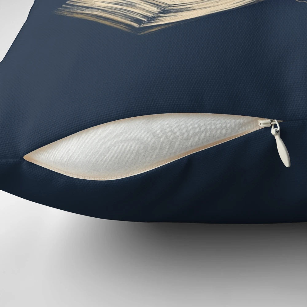 Moby Dick literary pillow featuring a whale and sailing ship on a wavy background