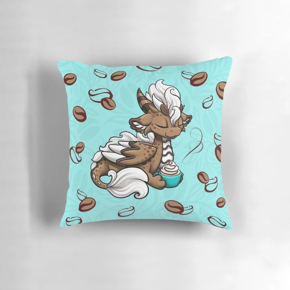 Mocha Coffee Beans Pillow featuring a dragon and coffee beans design