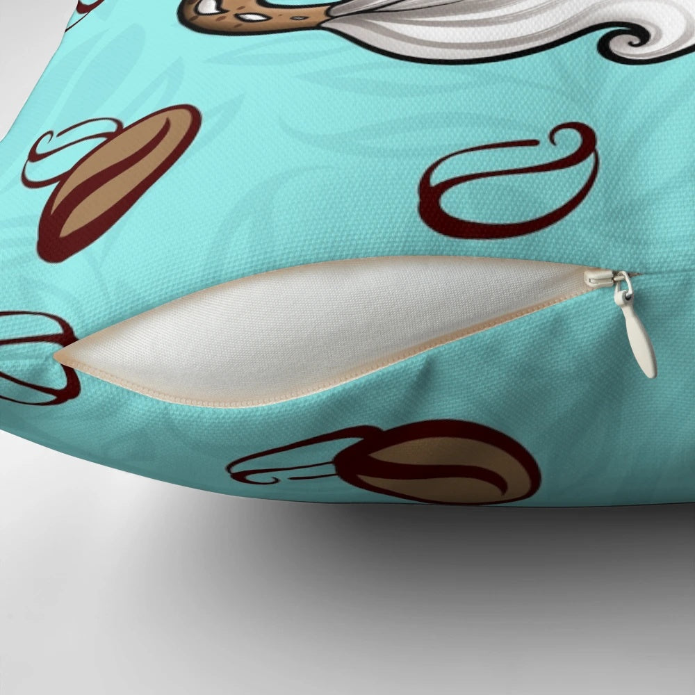 Mocha Coffee Beans Pillow featuring a dragon and coffee beans design