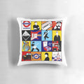 Mod art inspired throw pillow featuring a punk rock and retro style design