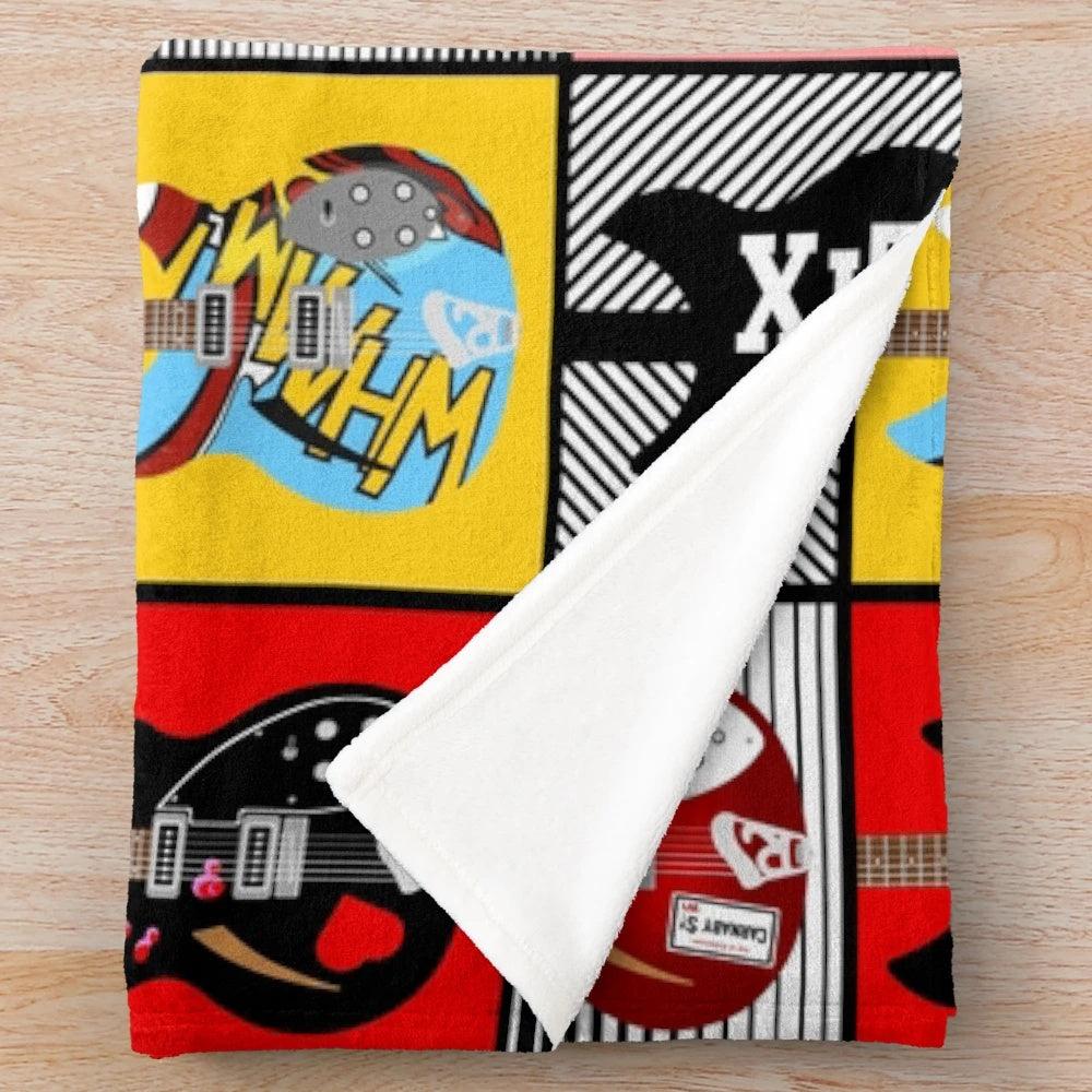 Plush blanket with Rickenbacker guitars and mod-inspired graphics