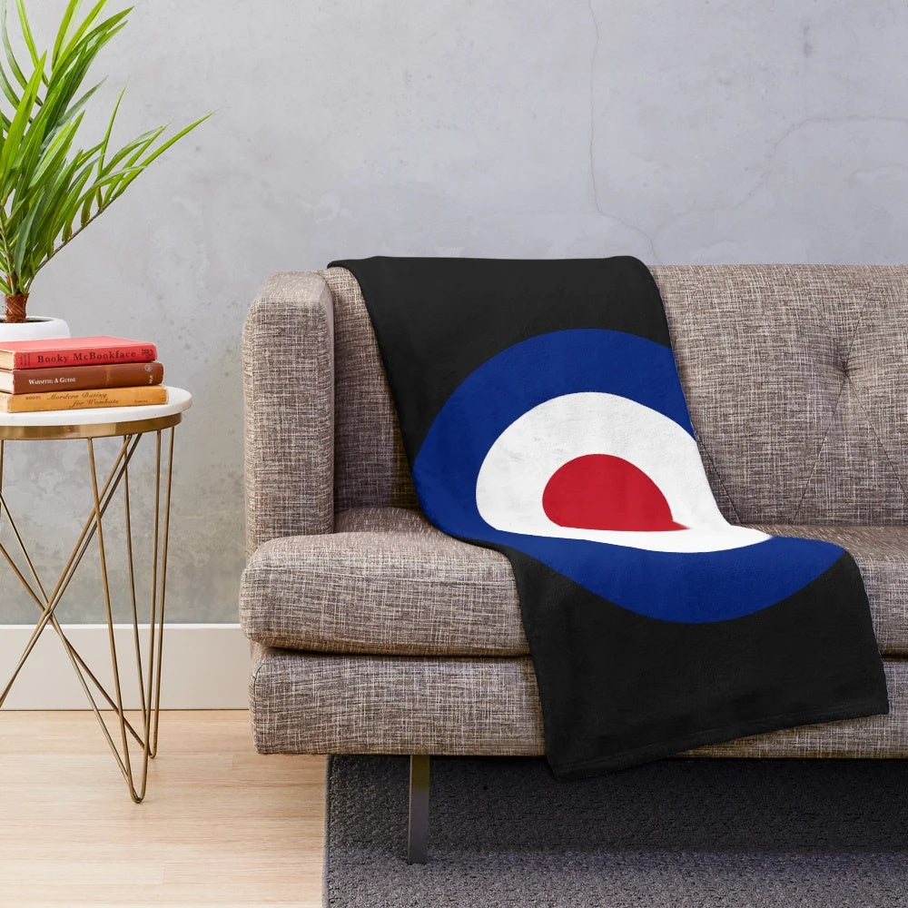 Mod inspired plush blanket with retro roundel design