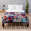 Mod-inspired pop art plush blanket with retro British music icons