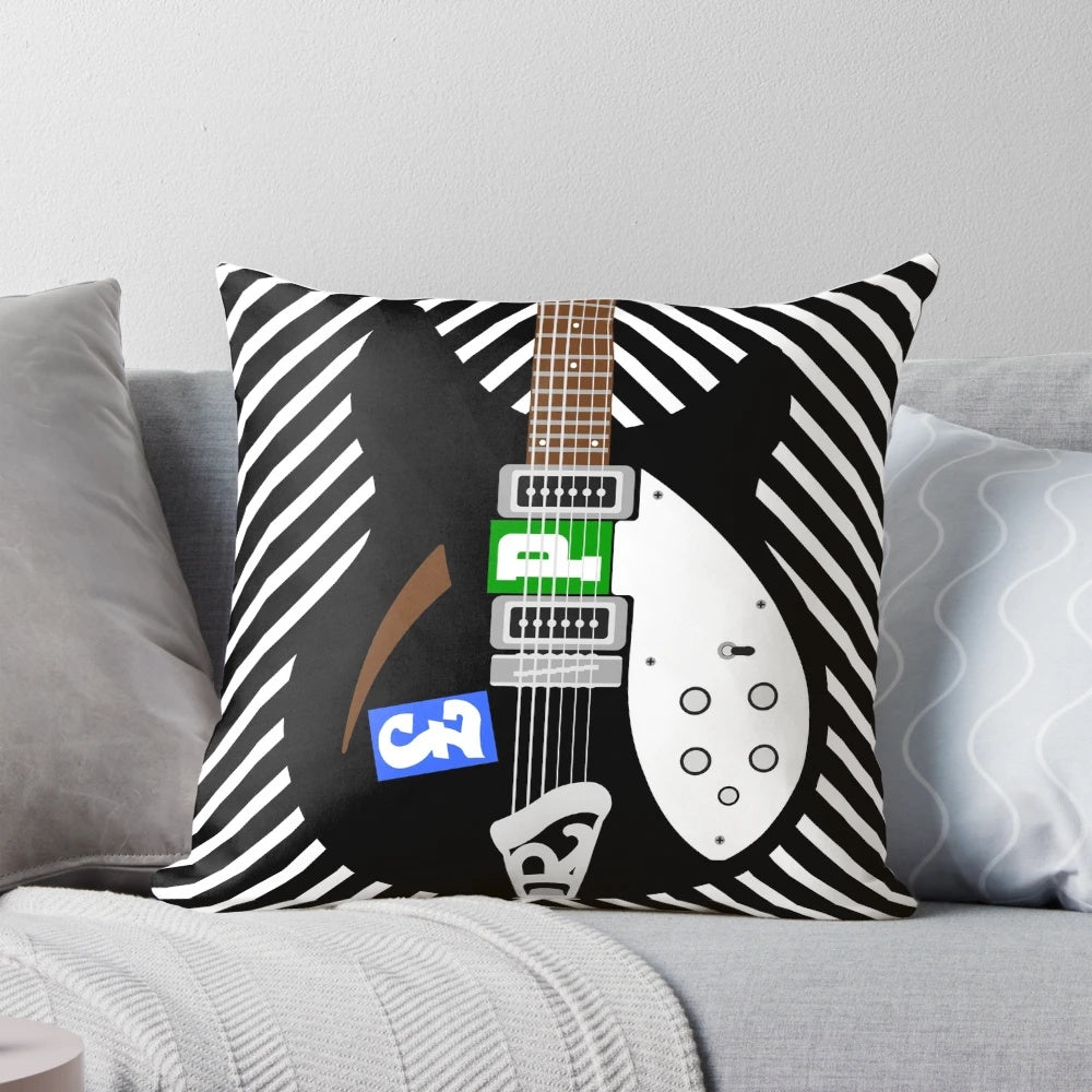 Colorful pillow featuring Rickenbacker guitars, a symbol of mod fashion and Brit pop music