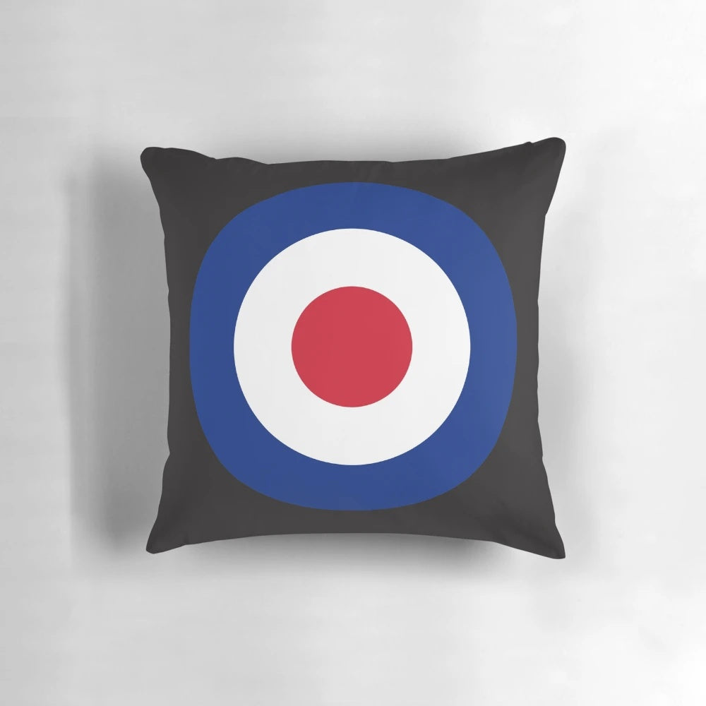 Mod Target Pillow featuring a classic roundel design inspired by the Royal Air Force