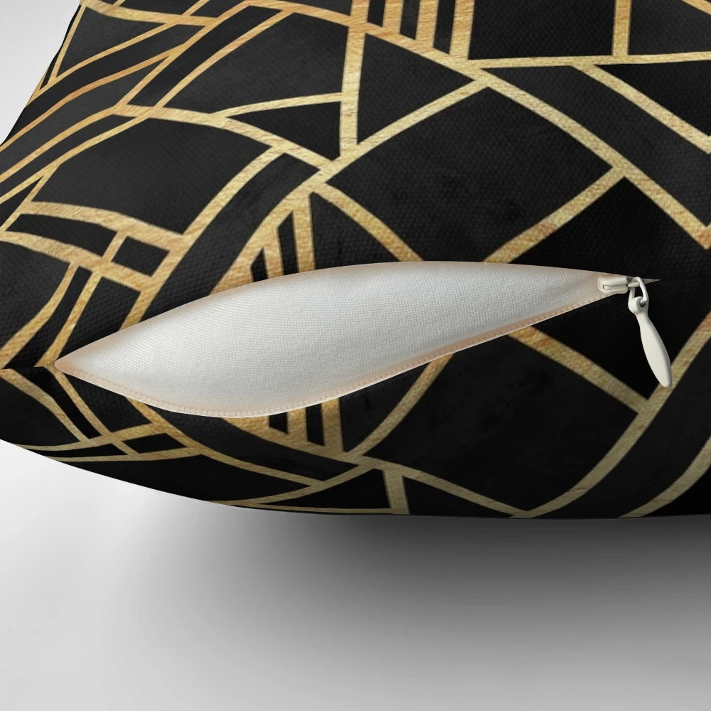 Black and gold abstract geometric art deco throw pillow