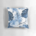 Abstract blue and periwinkle foliage design on a modern decorative throw pillow
