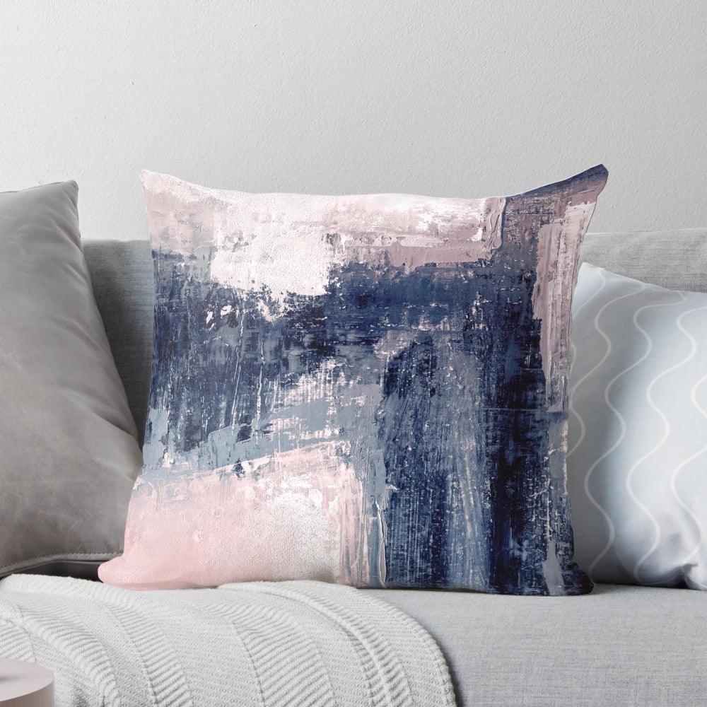 Sophisticated abstract art painting in pink and navy blue colors