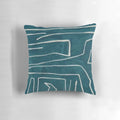 Stylish and modern teal abstract graffiti print pillow by renowned designer Kelly Wearstler