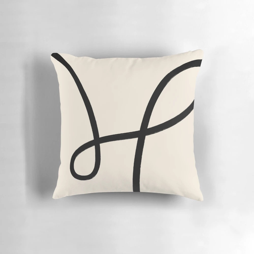 Modern black and white brushstroke abstract throw pillow