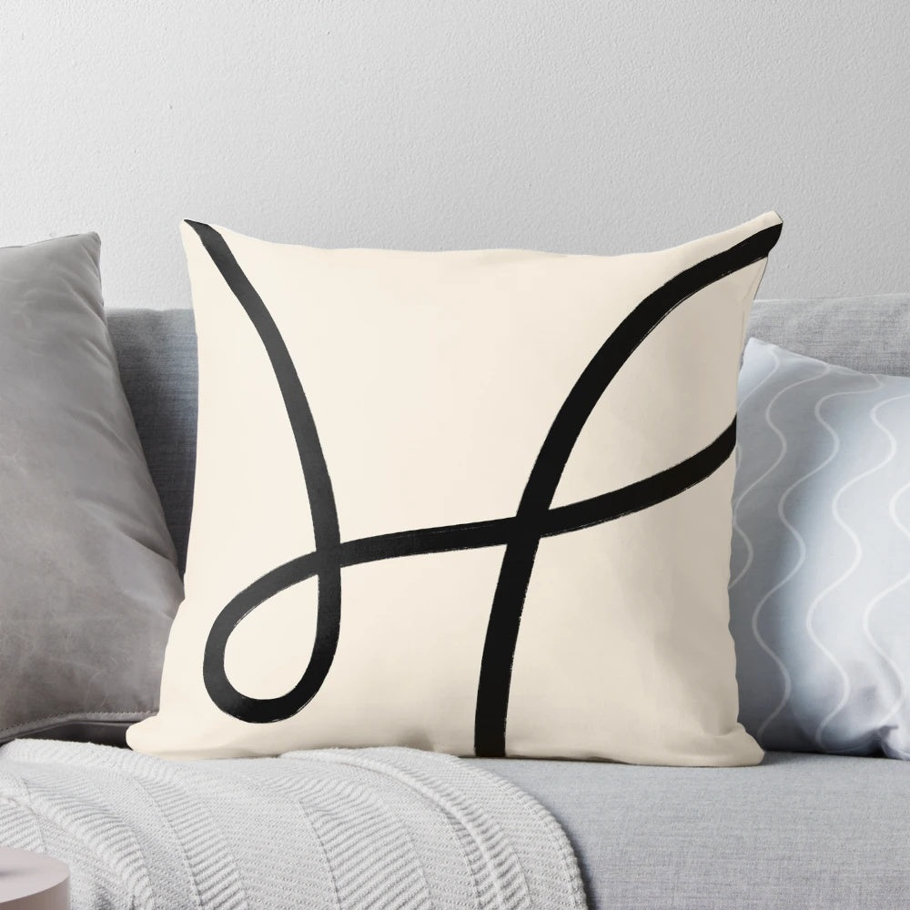 Modern black and white brushstroke abstract throw pillow