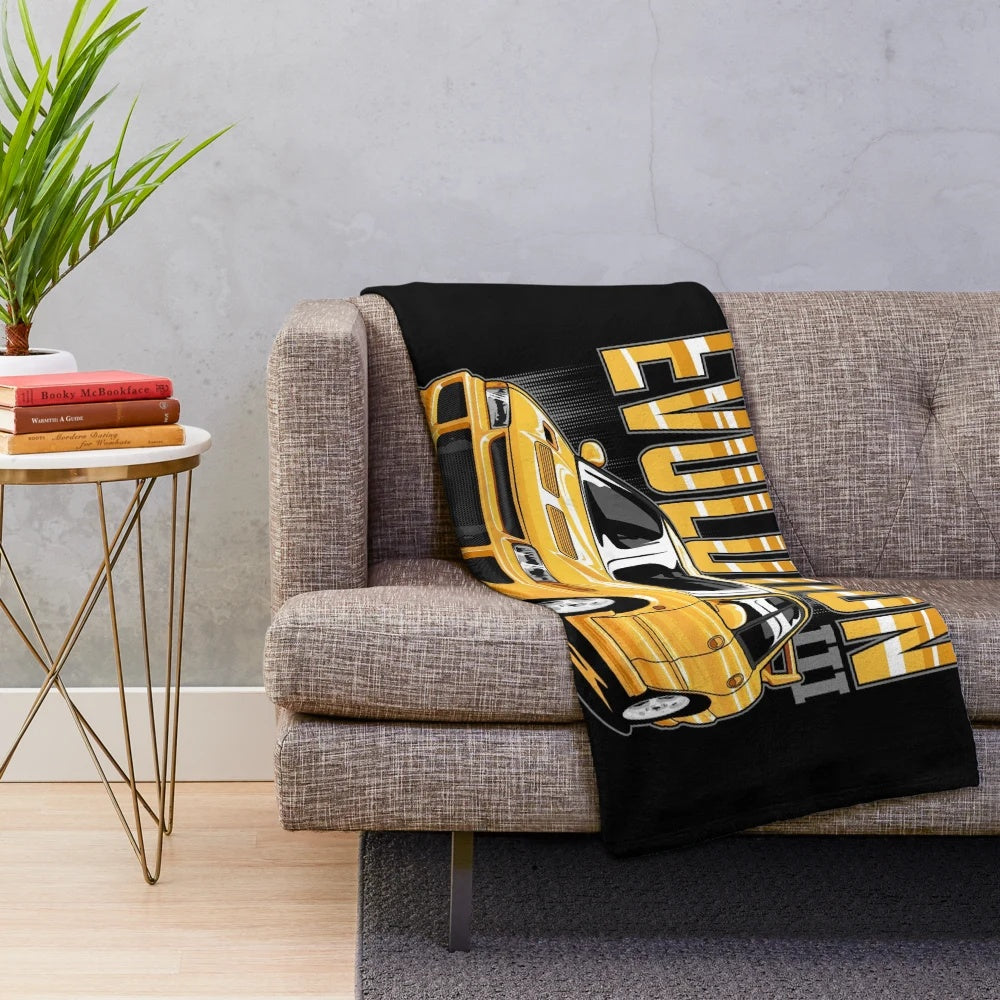 Lancer Evolution-inspired plush blanket featuring sleek, modern car design