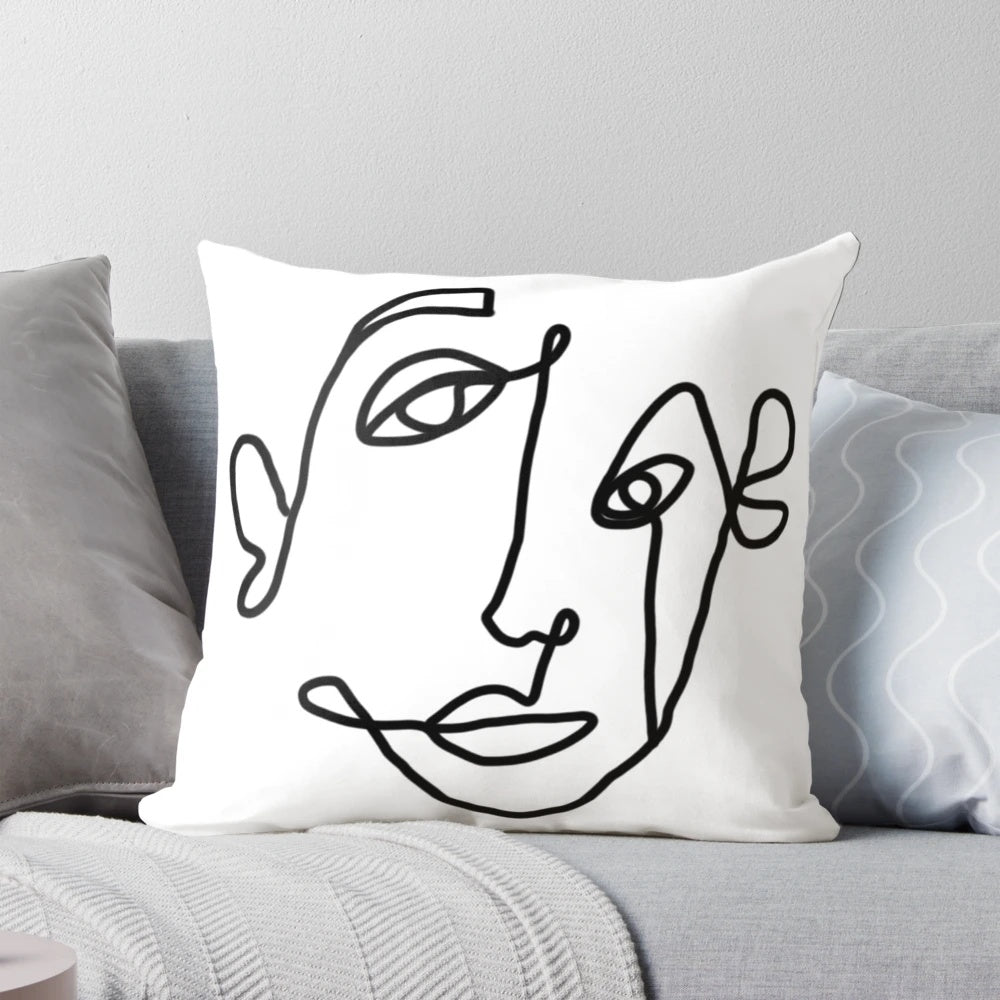 Modern abstract pink and white doodle face design decorative throw pillow