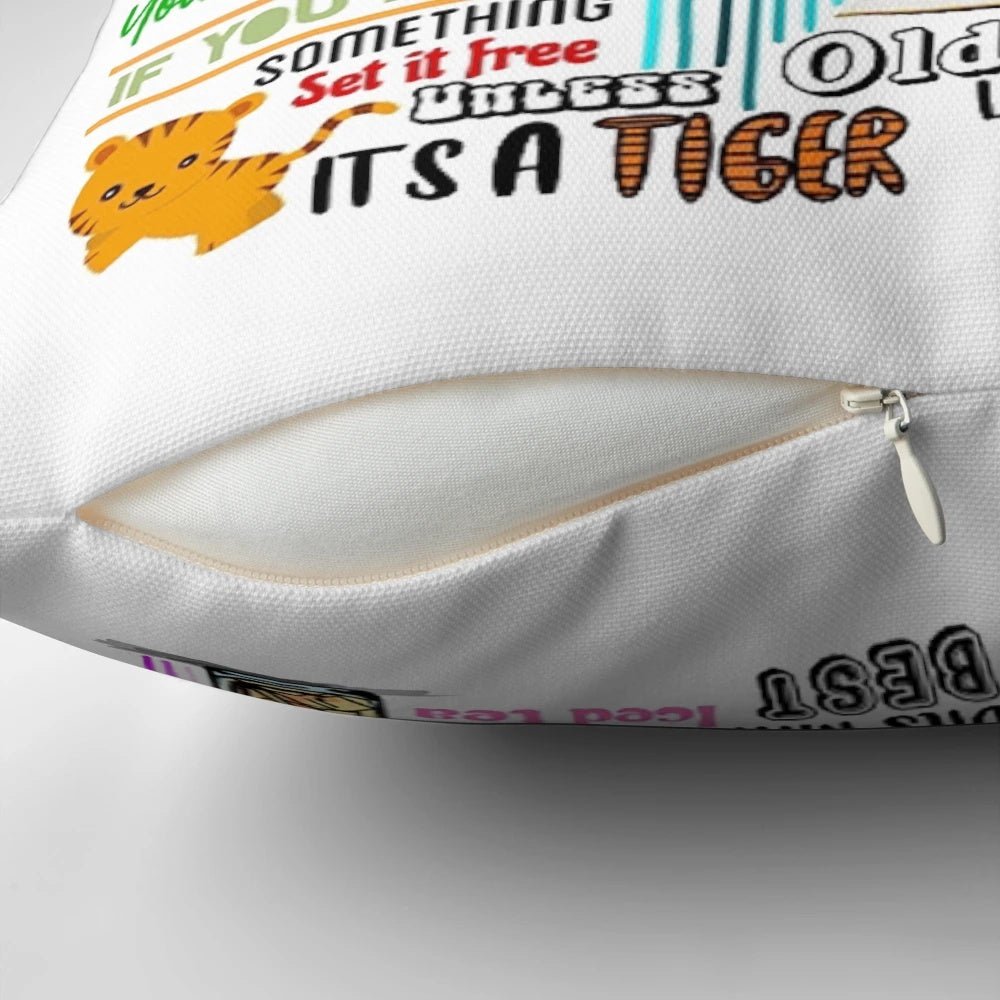 Decorative pillow featuring humorous quotes from the character Phil Dunphy from the TV show Modern Family