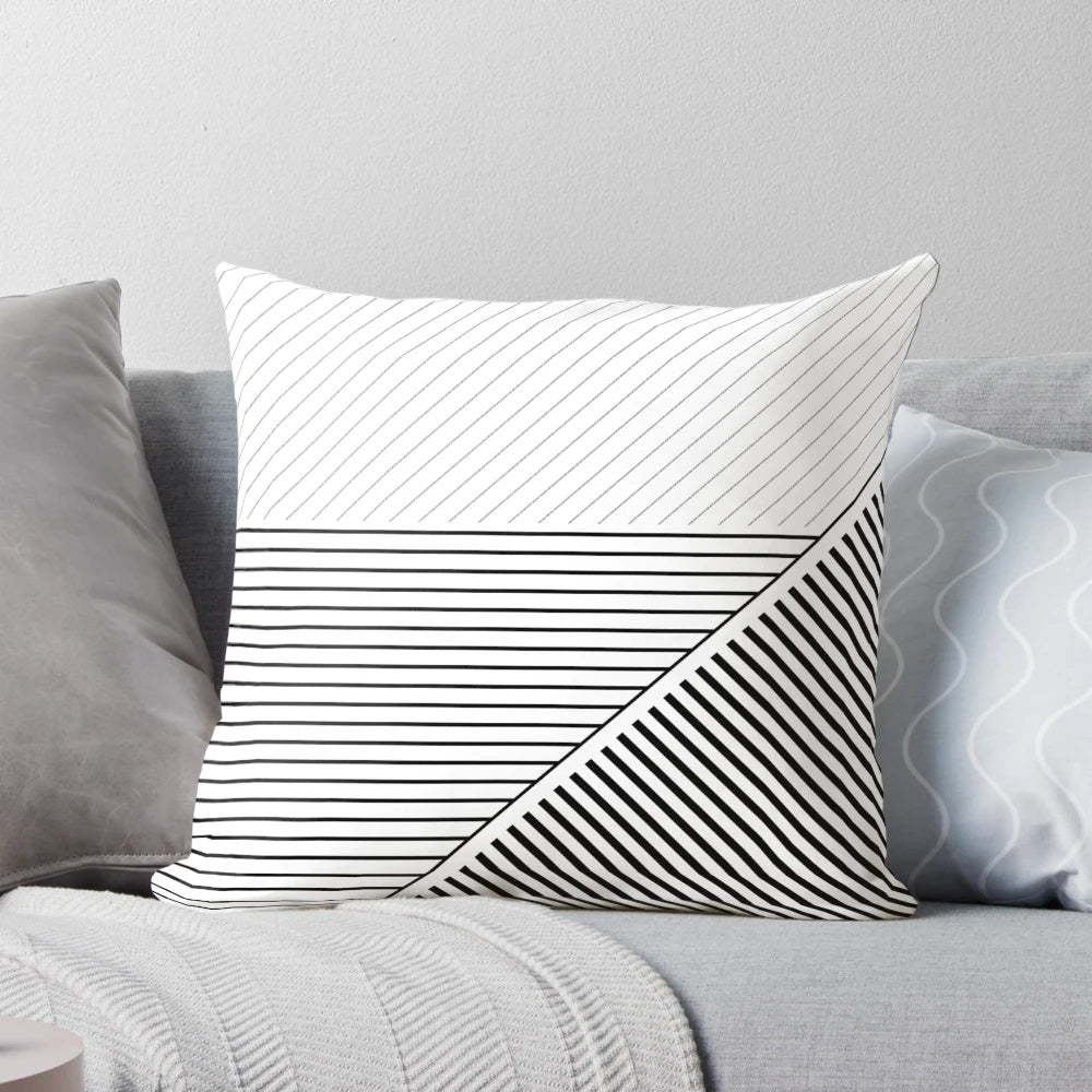 Black and white modern geometric lines throw pillow