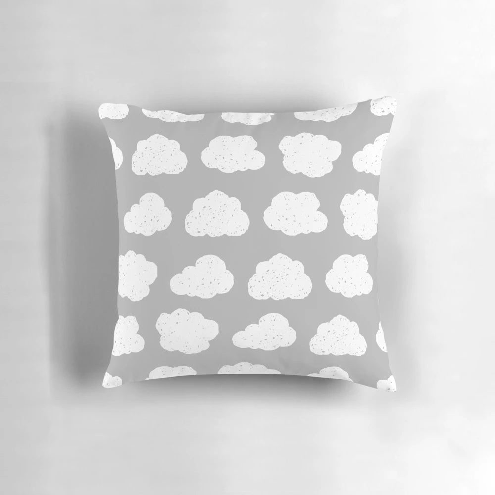 Modern grey clouds pattern pillow with a soft, textured design