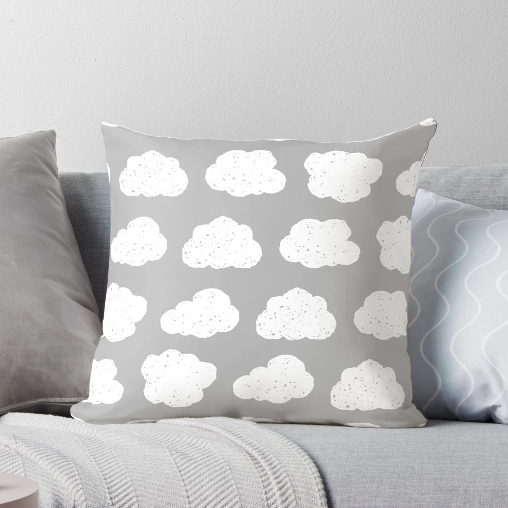 Modern grey clouds pattern pillow with a soft, textured design