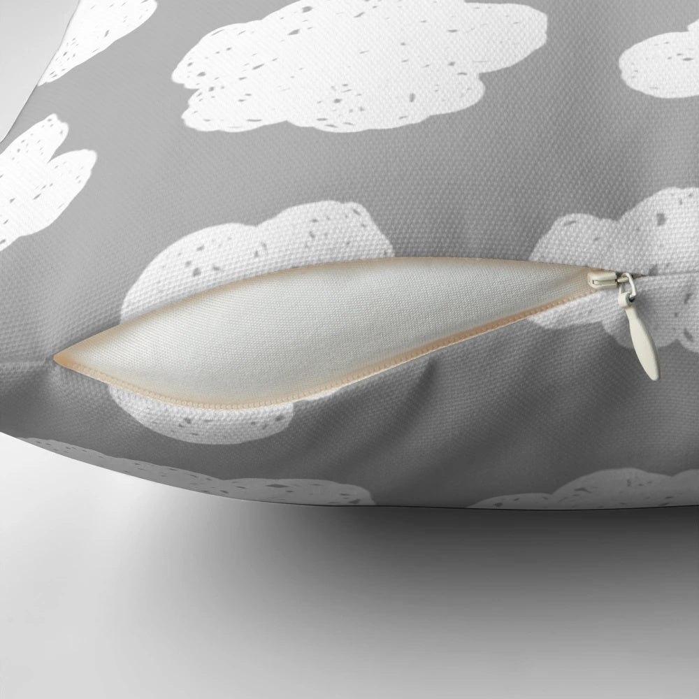 Modern grey clouds pattern pillow with a soft, textured design