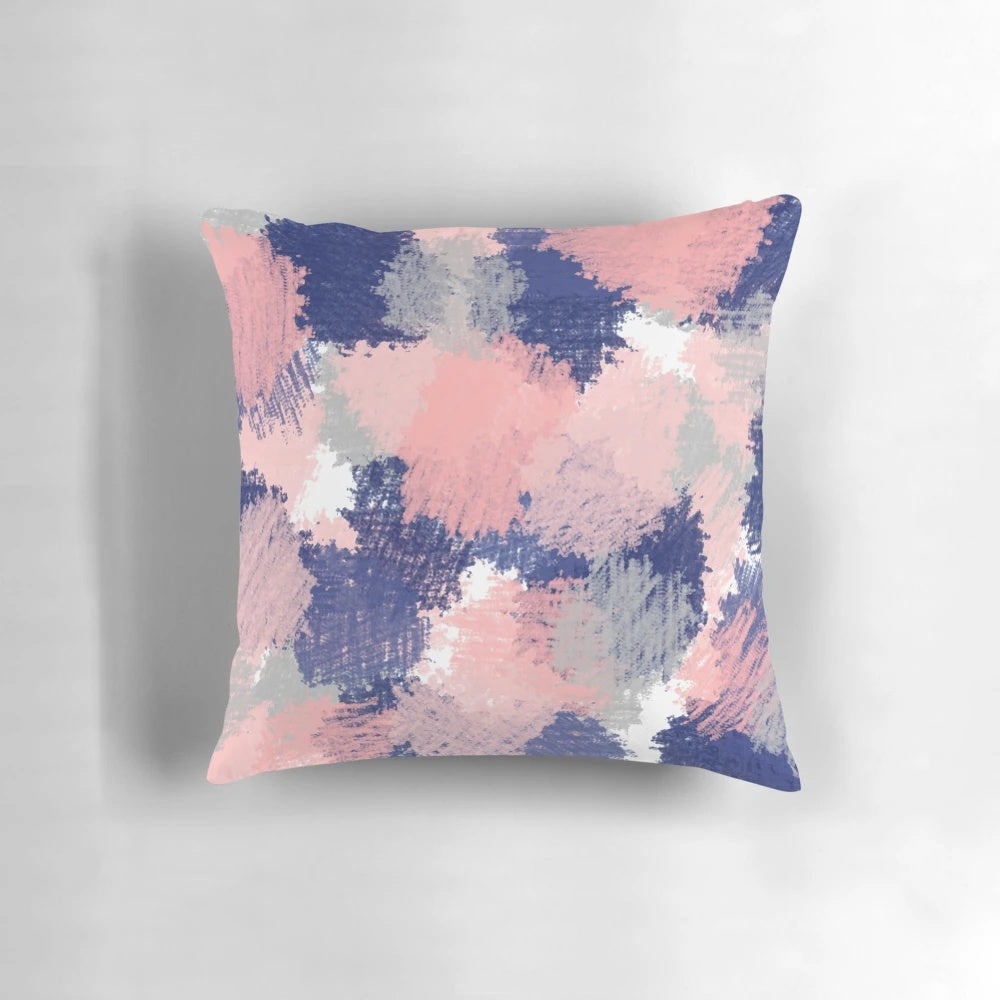 Modern navy and blush abstract brush stroke print accent pillow