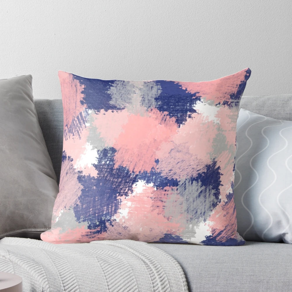 Modern navy and blush abstract brush stroke print accent pillow