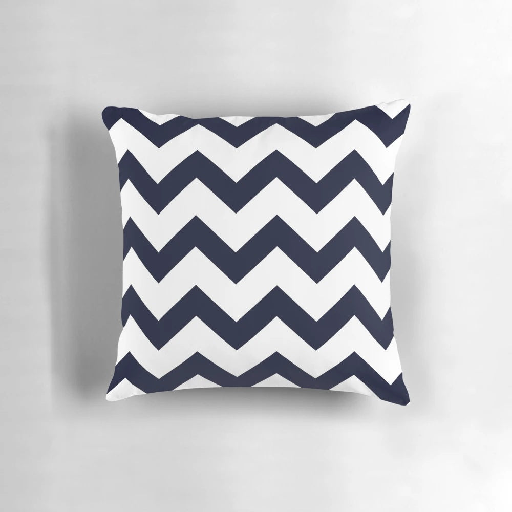 Navy blue chevron patterned decorative pillow for modern, monochrome home decor