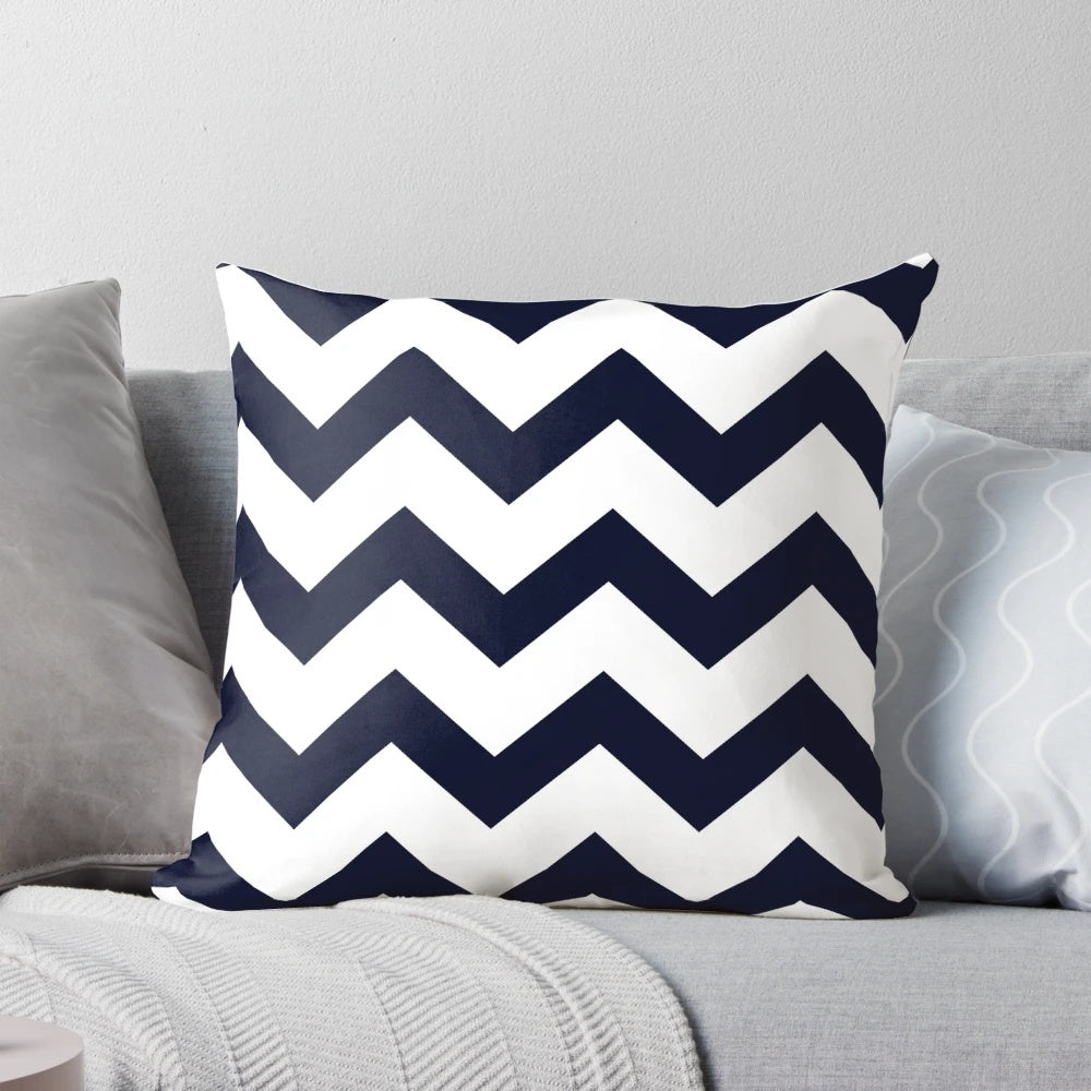 Navy blue chevron patterned decorative pillow for modern, monochrome home decor