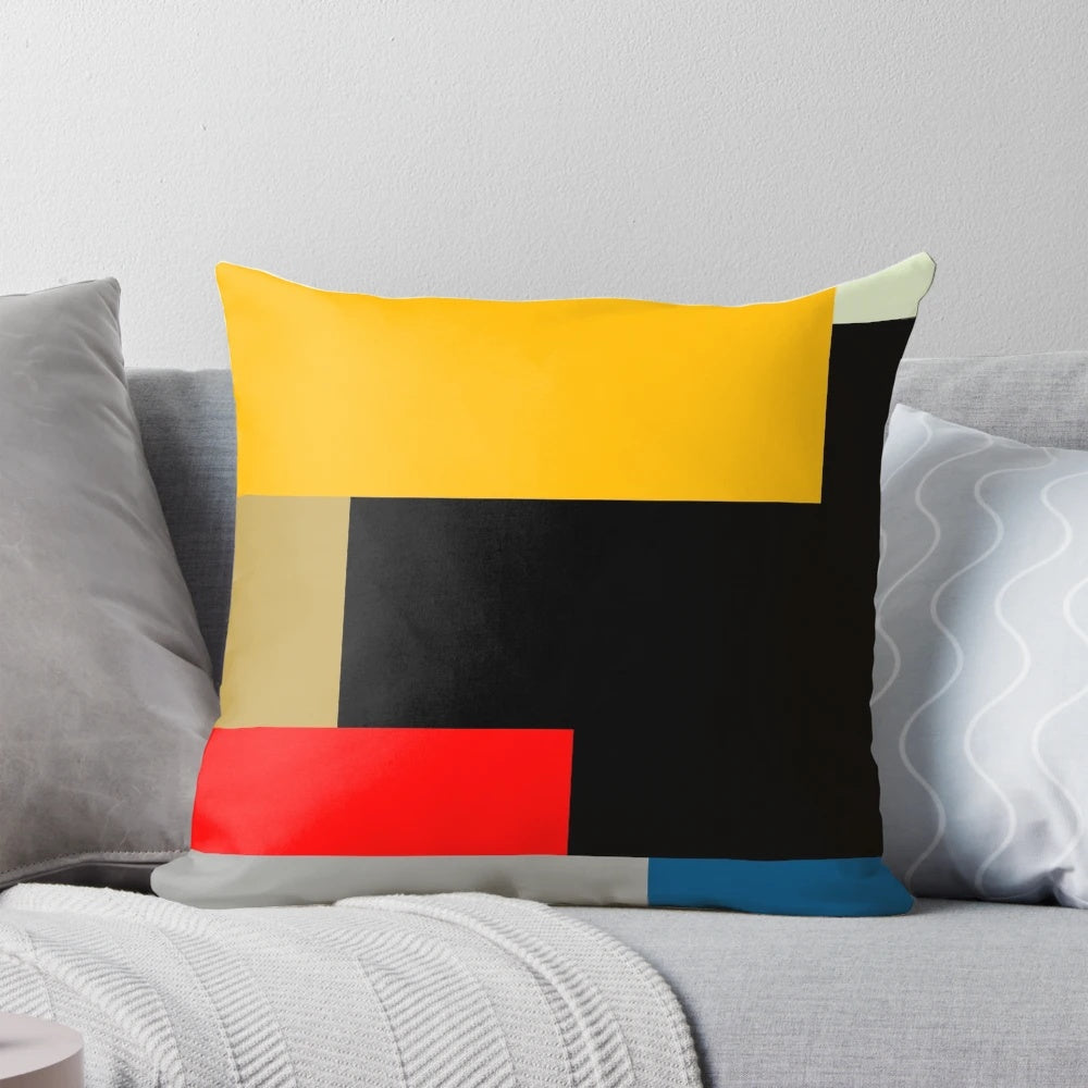 Modernist abstract geometric throw pillow with primary color palette