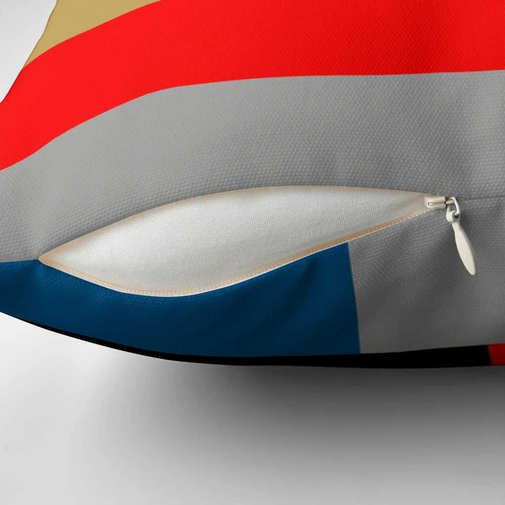 Modernist abstract geometric throw pillow with primary color palette