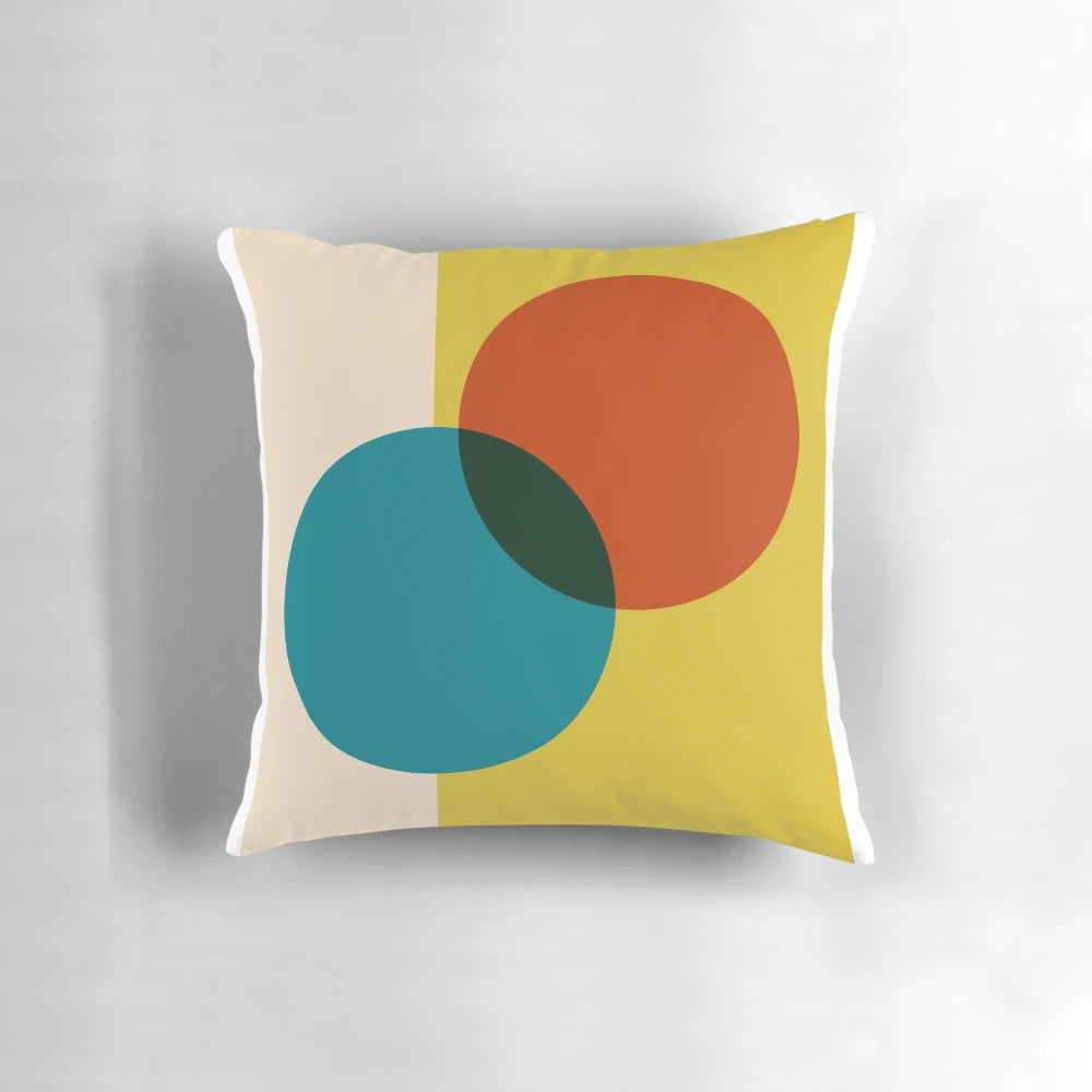 A black and white Bauhaus-style geometric minimalist pillow.