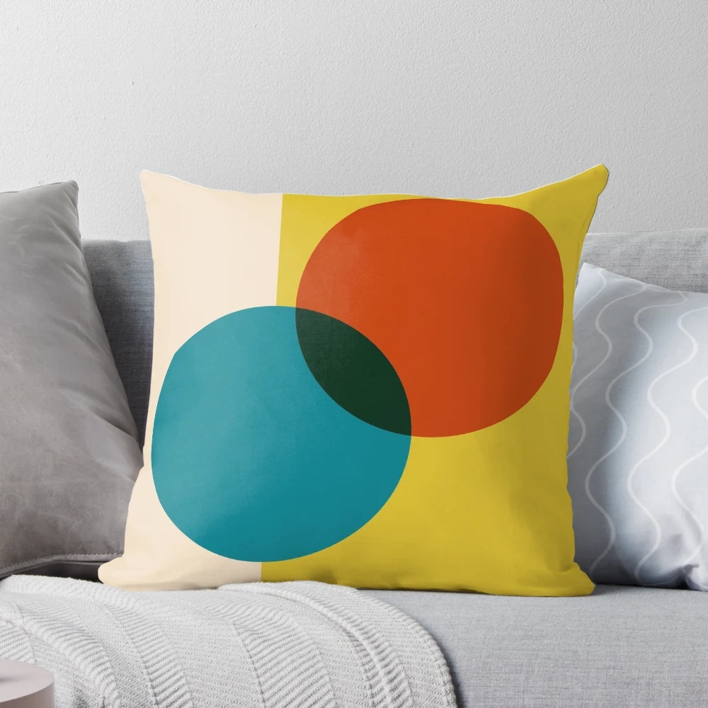 A black and white Bauhaus-style geometric minimalist pillow.