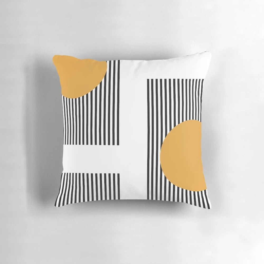 Minimalist black and white Bauhaus-style pillow with a simple, modern design