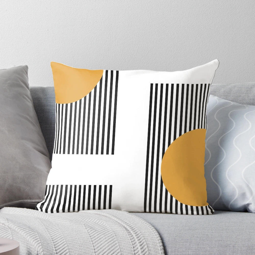 Minimalist black and white Bauhaus-style pillow with a simple, modern design
