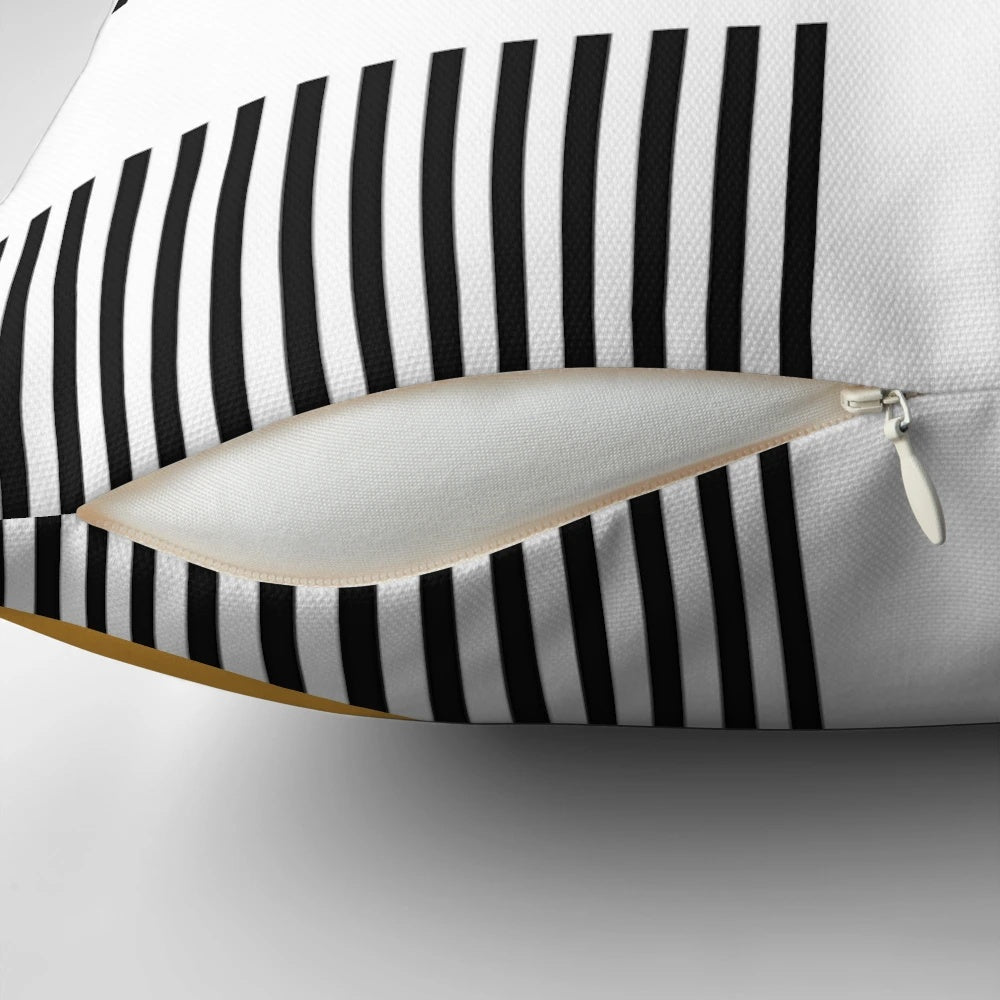 Minimalist black and white Bauhaus-style pillow with a simple, modern design