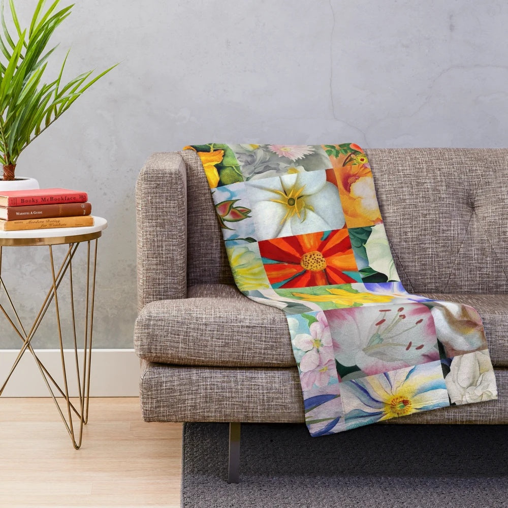 Georgia O'Keeffe inspired plush blanket featuring vibrant floral design