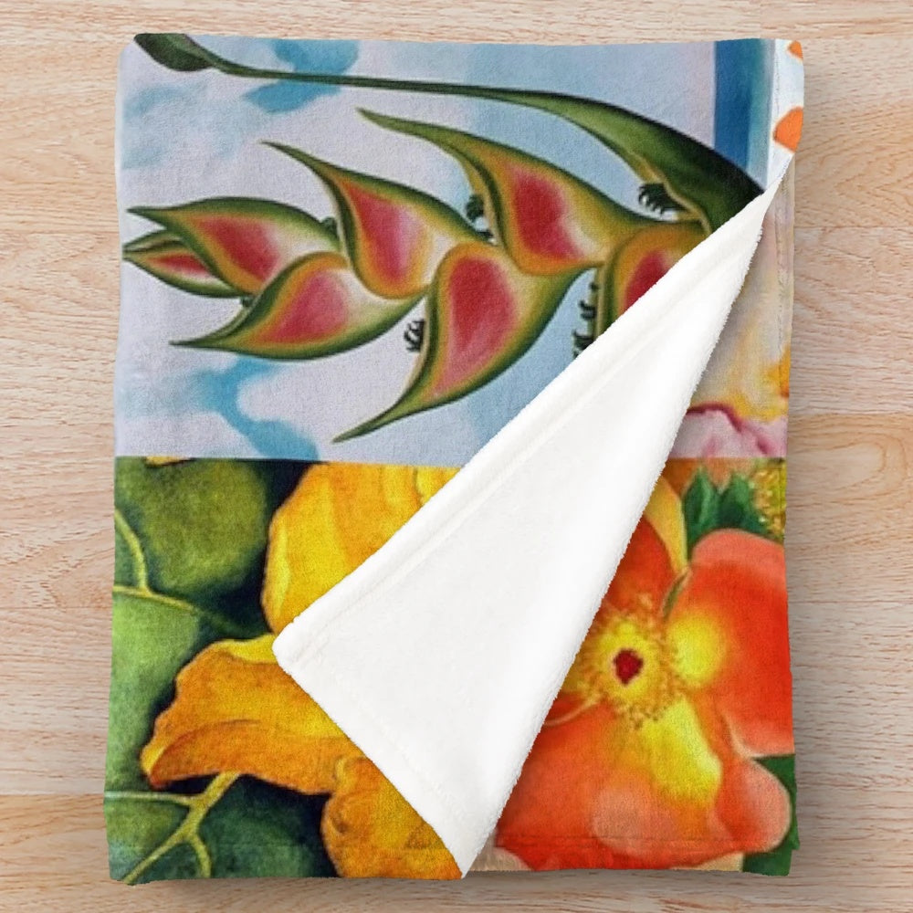 Georgia O'Keeffe inspired plush blanket featuring vibrant floral design