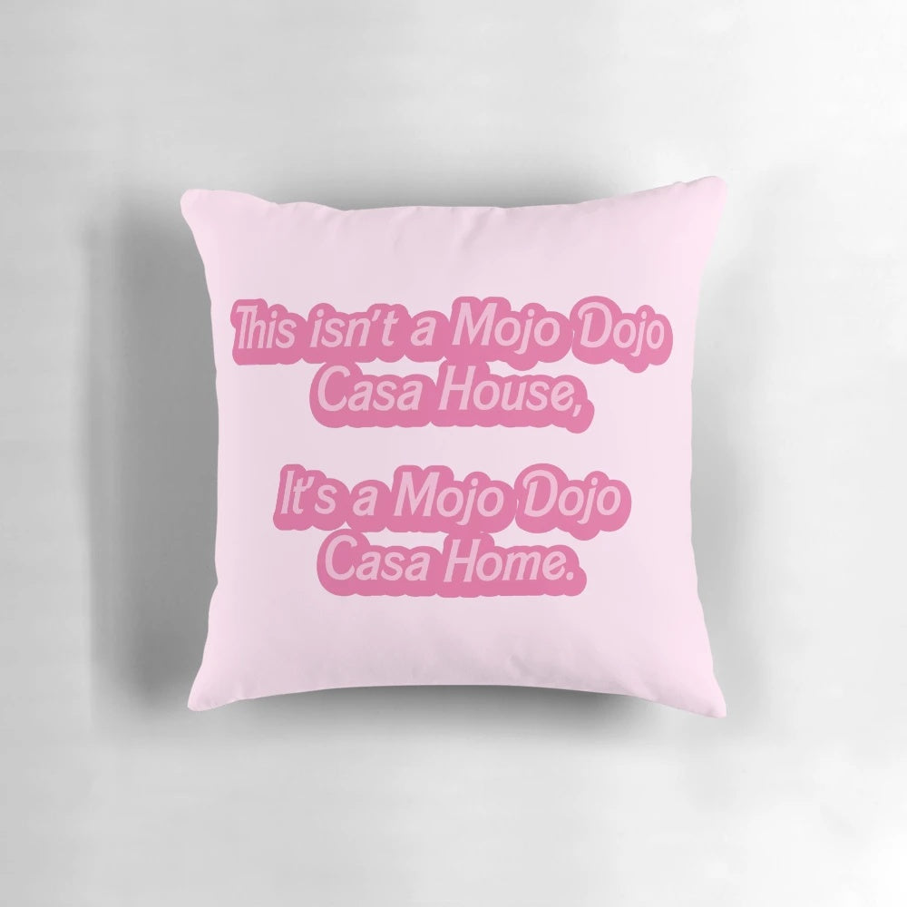 Mojo Dojo Inspired Decorative Pillow featuring a pink and pop art design
