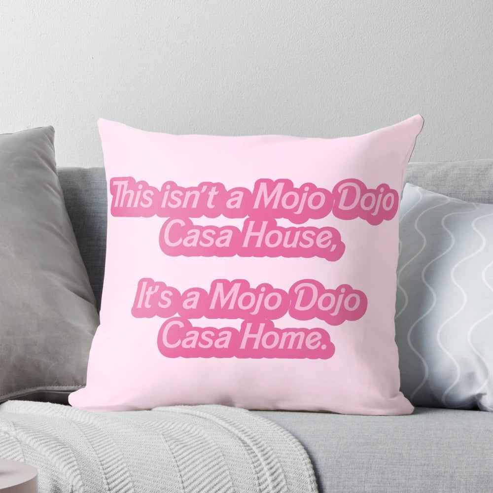 Mojo Dojo Inspired Decorative Pillow featuring a pink and pop art design