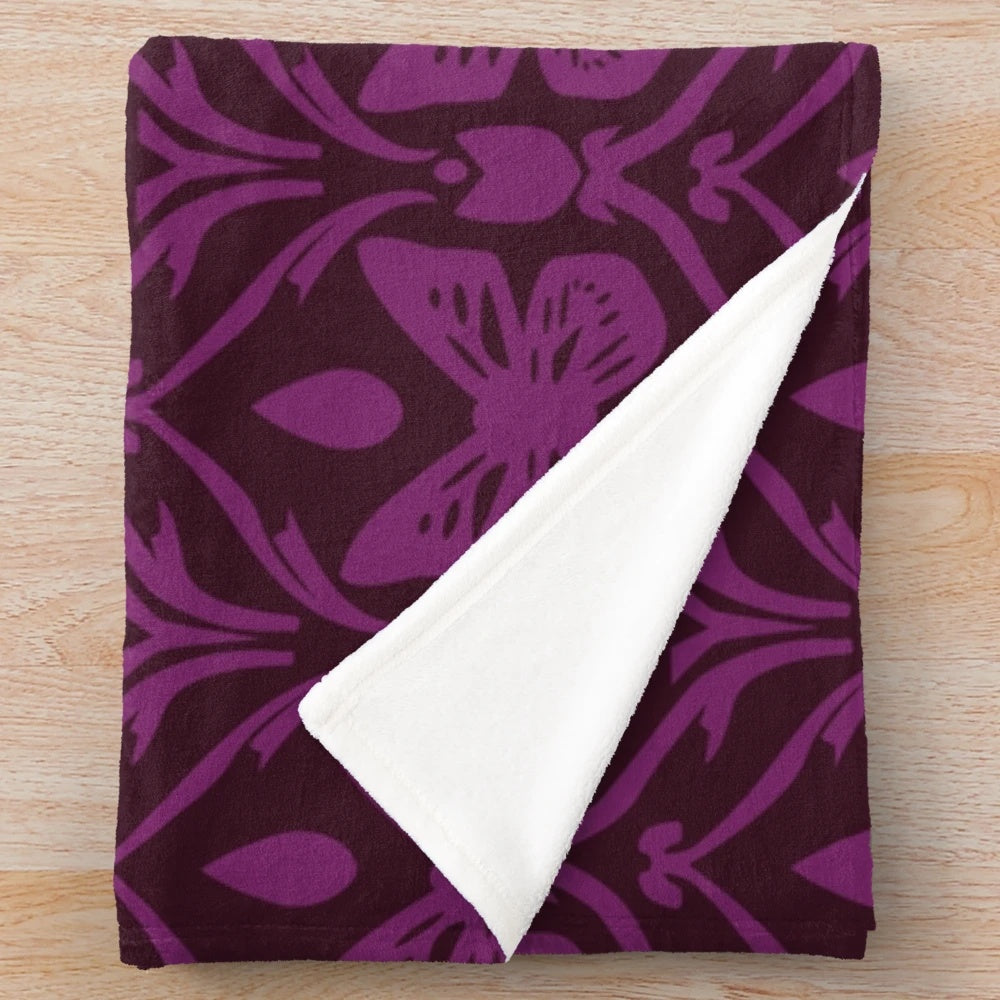 Monarch inspired plush blanket with purple and royal butterfly pattern