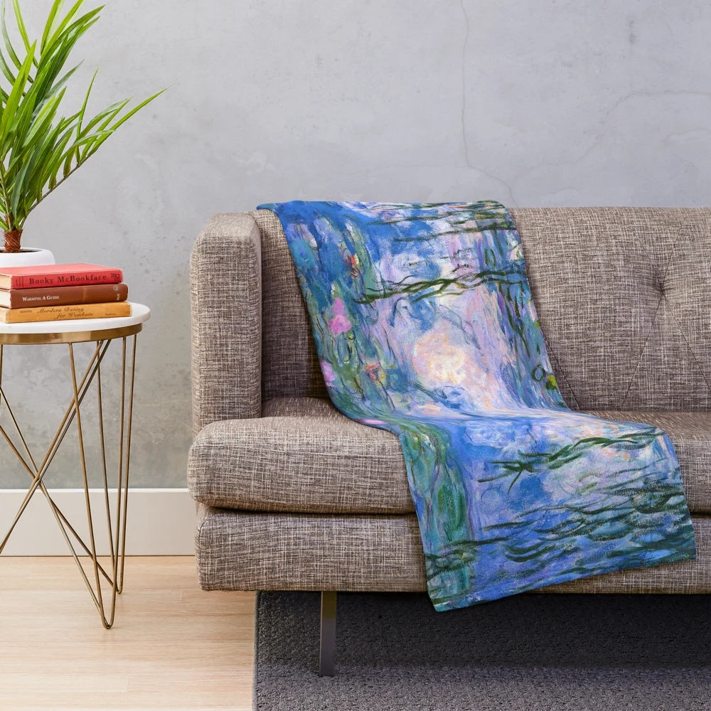 Monet water lilies plush blanket featuring the iconic impressionist painting