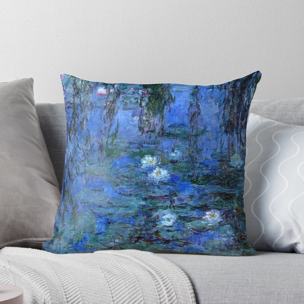Beautiful Monet-inspired water lilies oil painting pillow for home décor