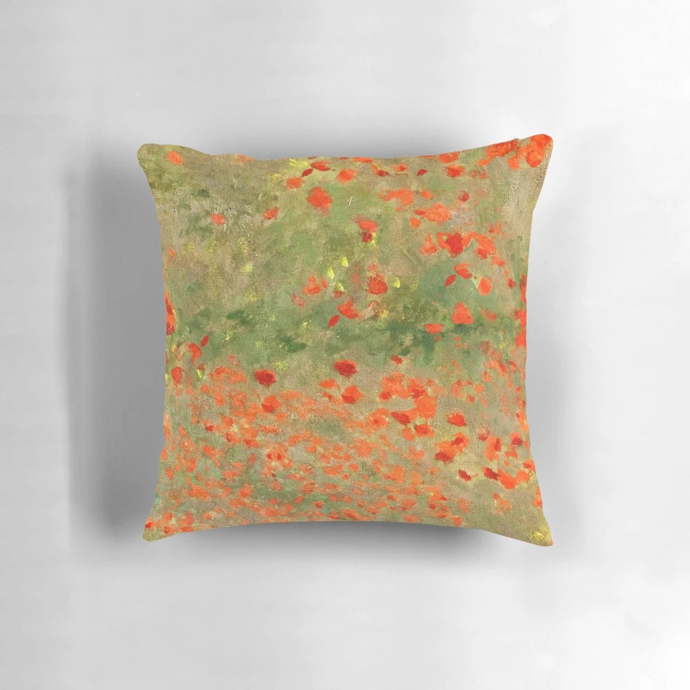 Vibrant Monet-style poppy field painting decorative pillow